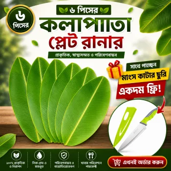 🍃 ৬ পিস কলাপাতা প্লেট রানার সাথে পাচ্ছেন মাংস কাটার ছুরি একদম ফ্রি! 🔪🔥